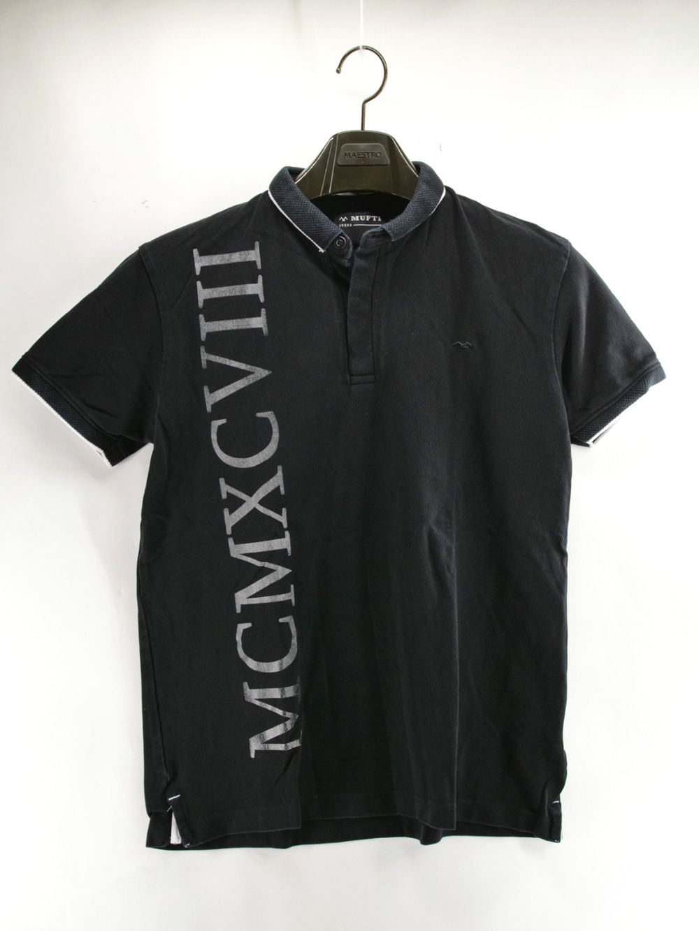 Mufti Mens Small Black Polo MCMXCVIII 100% Cotton Casual Short Sleeve